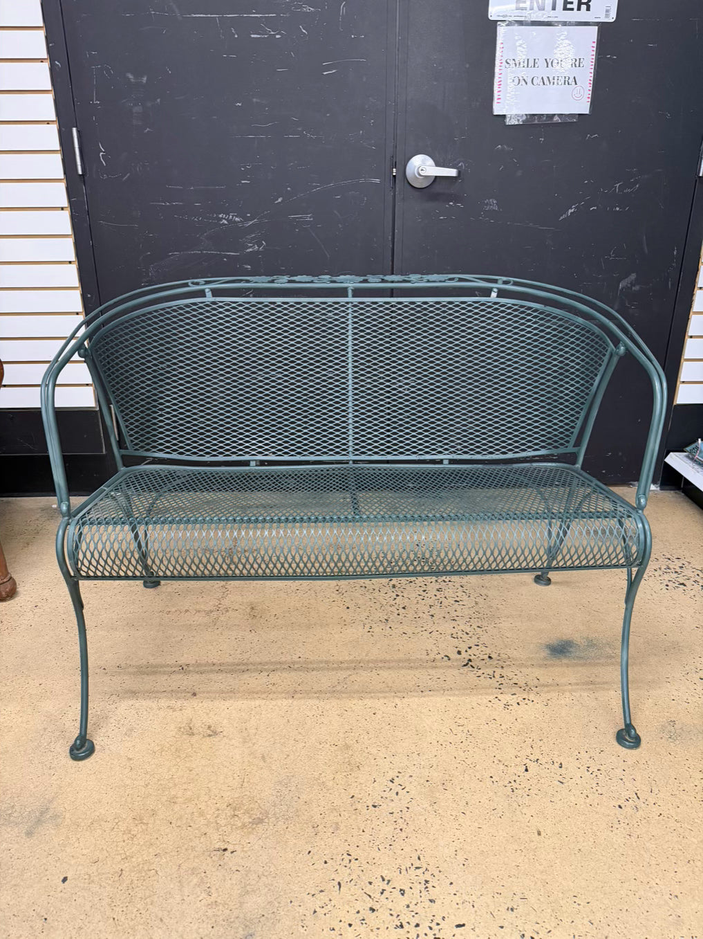 VINTAGE Green Wrought Iron Outdoor Sofa & 2 Chairs Patio Set