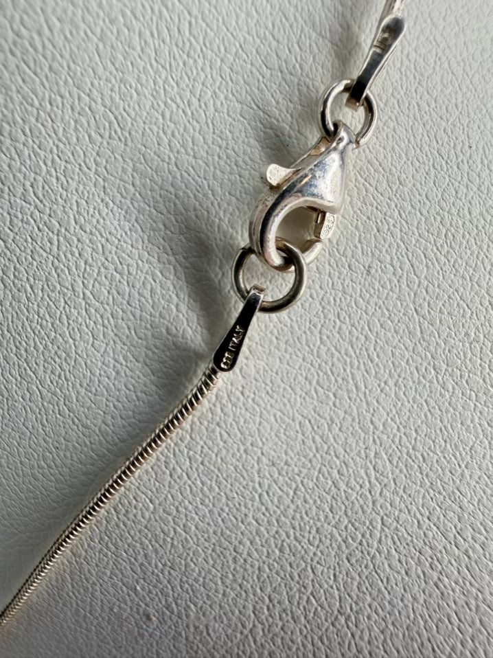STERLING SILVER Pearl & Snake Chain Necklace Jewelry Set w/ Earrings