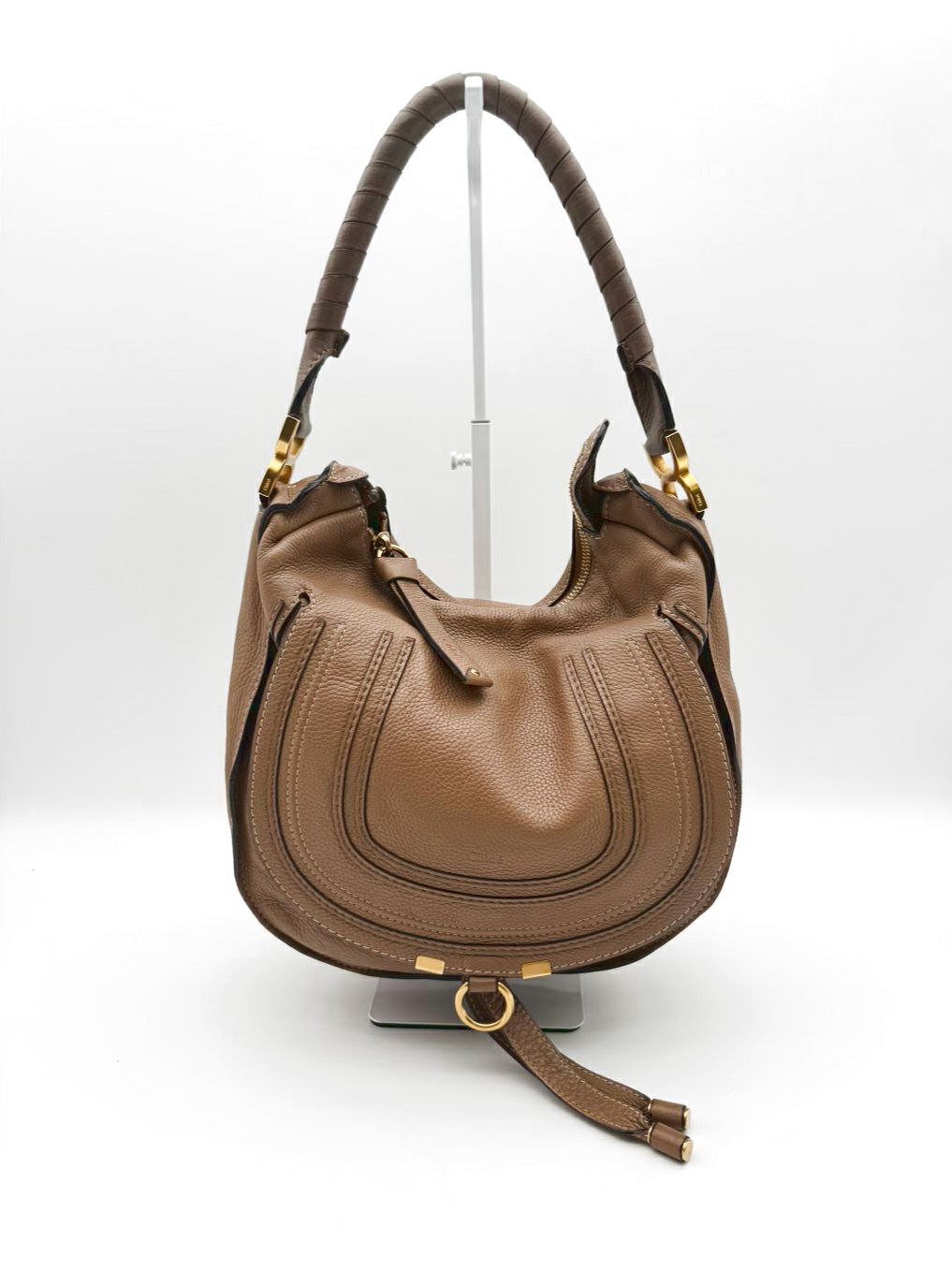 CHLOE Marcie Hobo Taupe Leather Bag