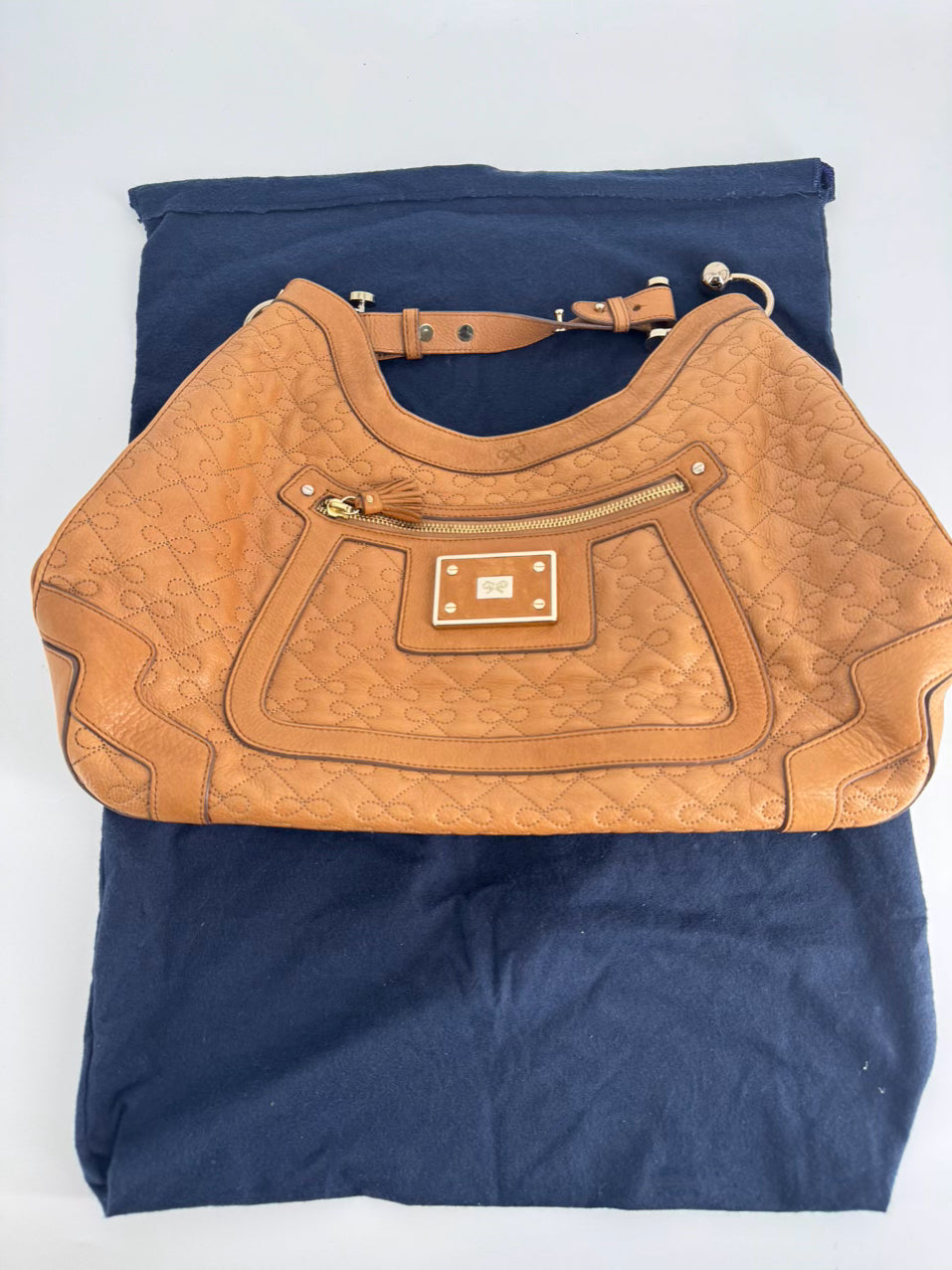 ANYA HINDMARCH Cognac Leather Bow Detail Purse