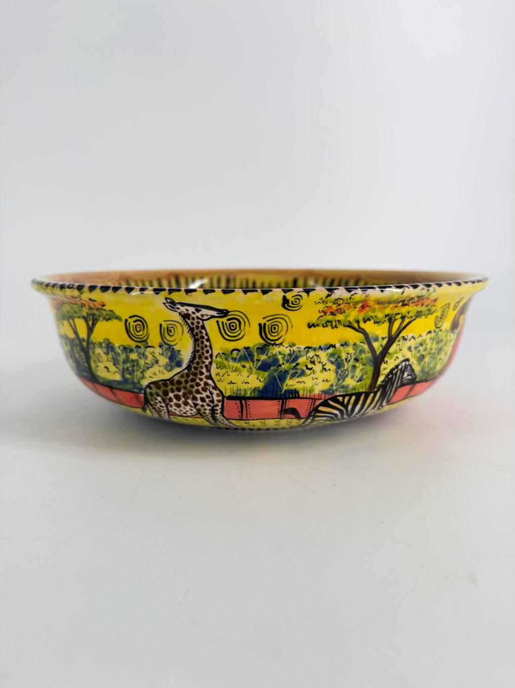ZIMBABWE Multi Colored Hand Painted Jungle Animals Ceramic Bowl