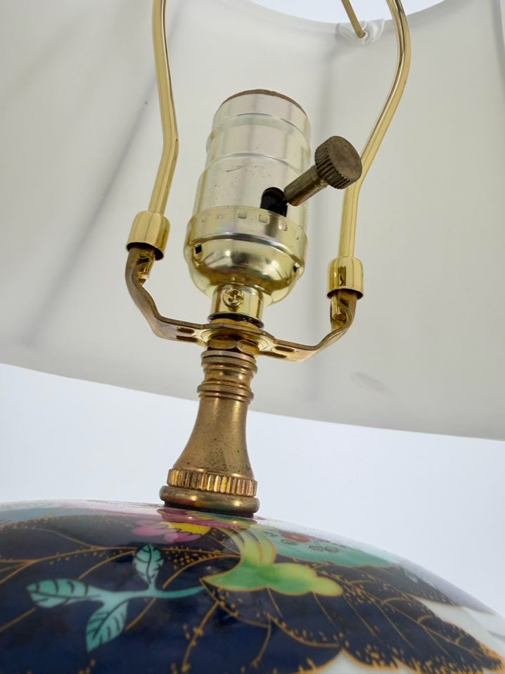 White, Purple, Green & Yellow Porcelain Lamp w/ Shade