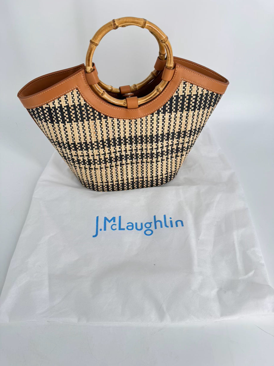 J MCLAUGHLIN Cream & Black Rattan Purse