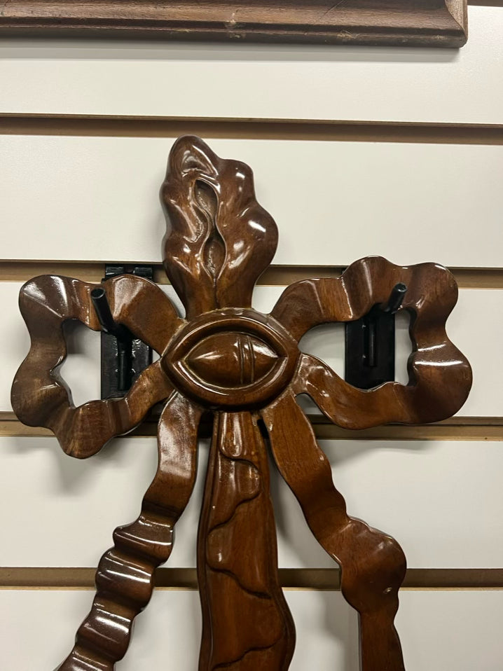 Wood Carved Bow & Floral Wall Hanging