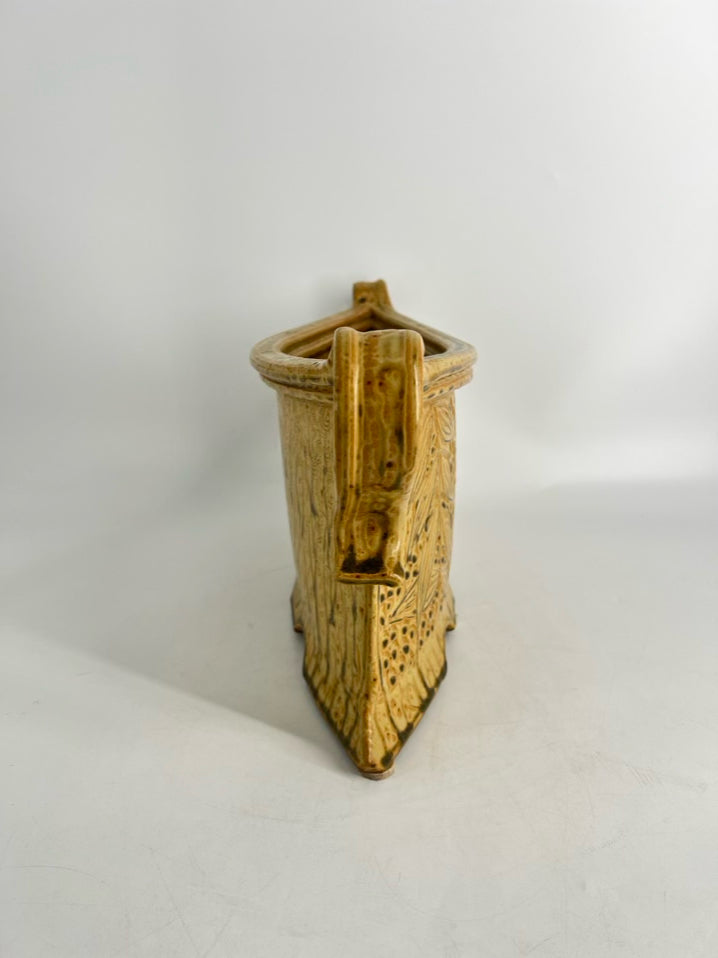 SIGNED Gold & Tan Pottery Vase w/Handles