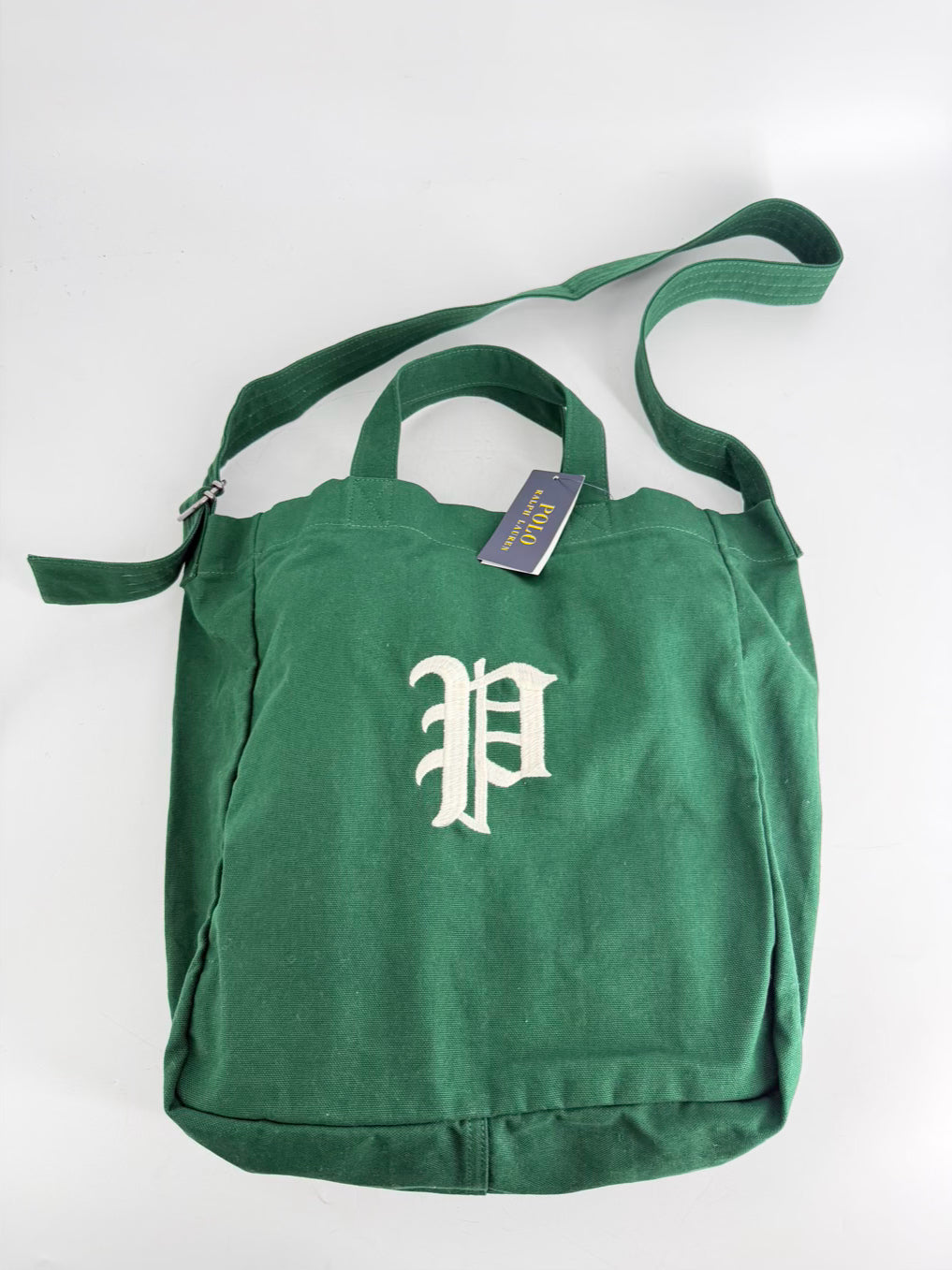 POLO RALPH LAUREN Hunter Green Canvas Letter Tote Bag NWT