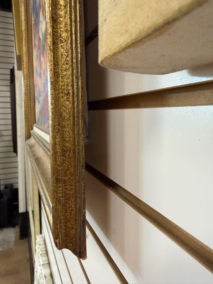 N J Anderson Still Life Stripe Scarf Painting In Brushed Gold Frame