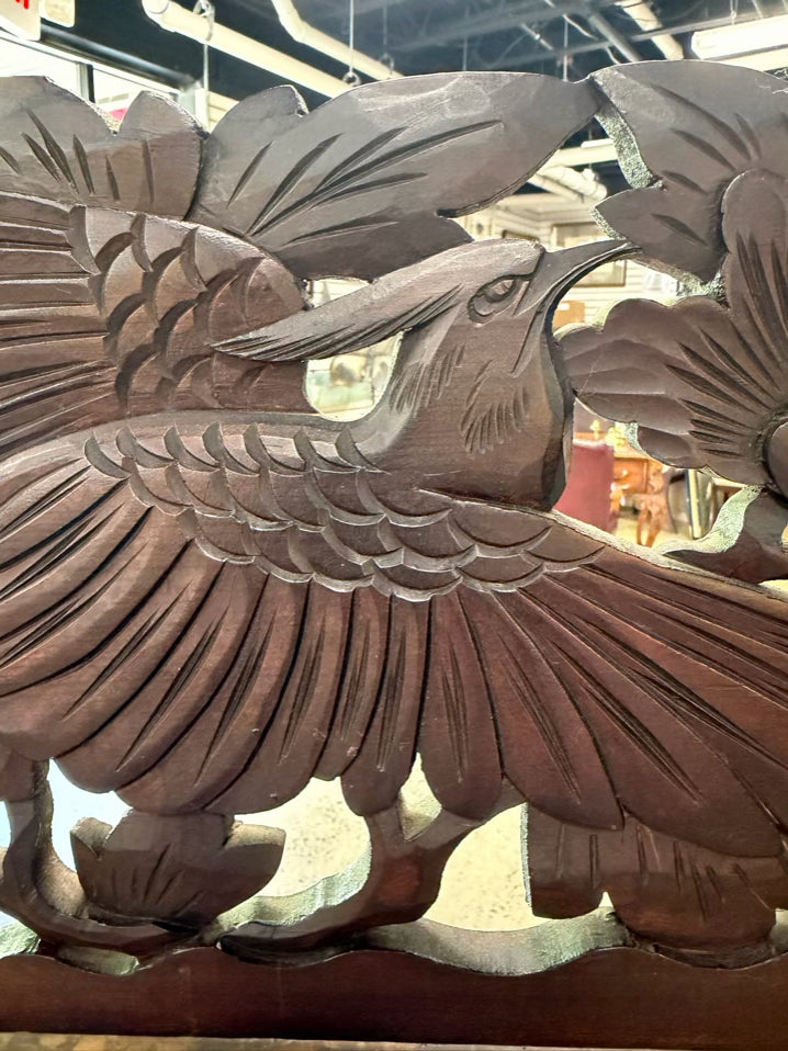 Black & Cream Oriental Carved Birds & Flowers 2 Panel Screen
