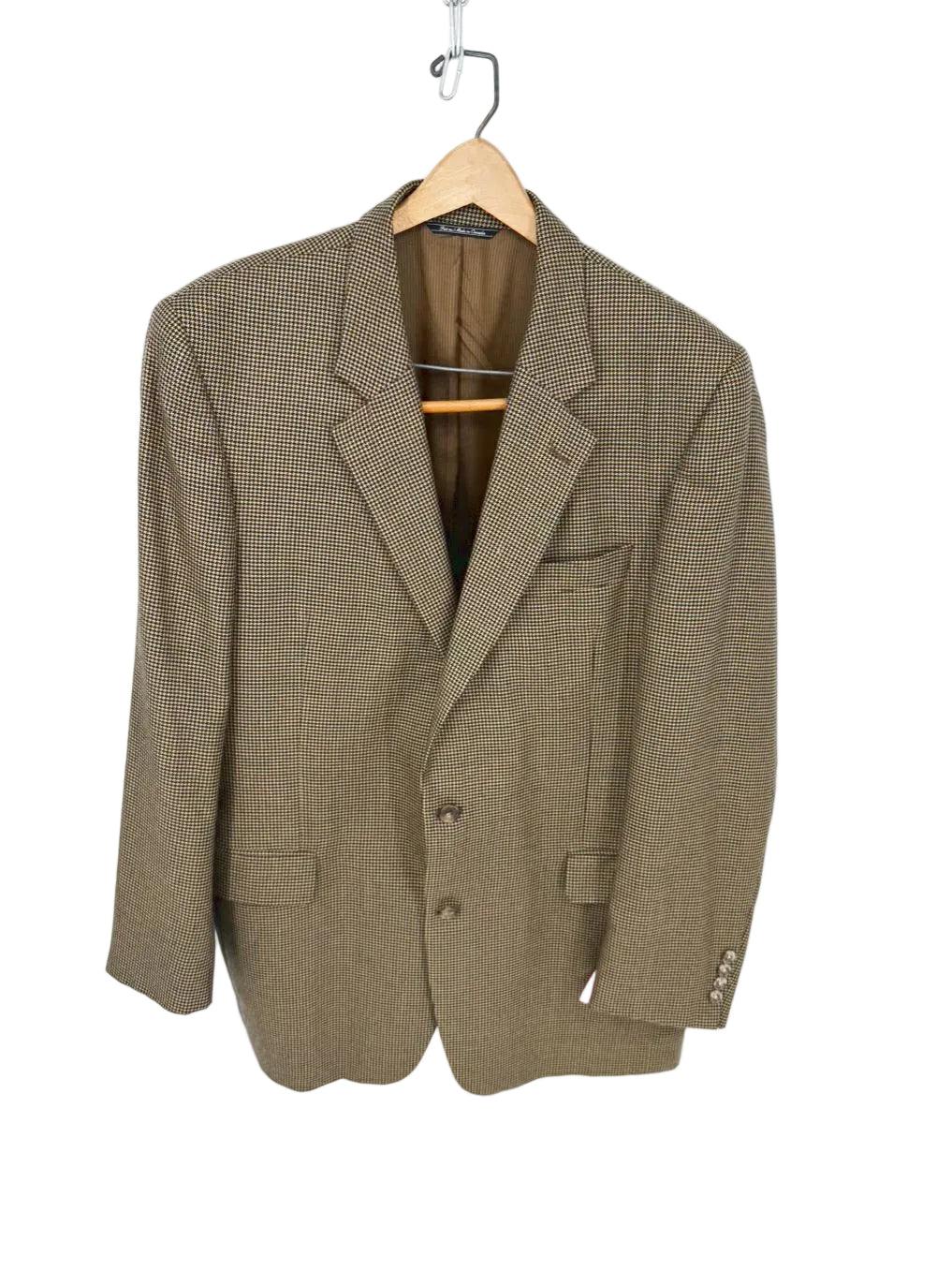 JACK VICTOR Men's Size 44 Tan & Black Cashmere Houndstooth Long Sport Coat