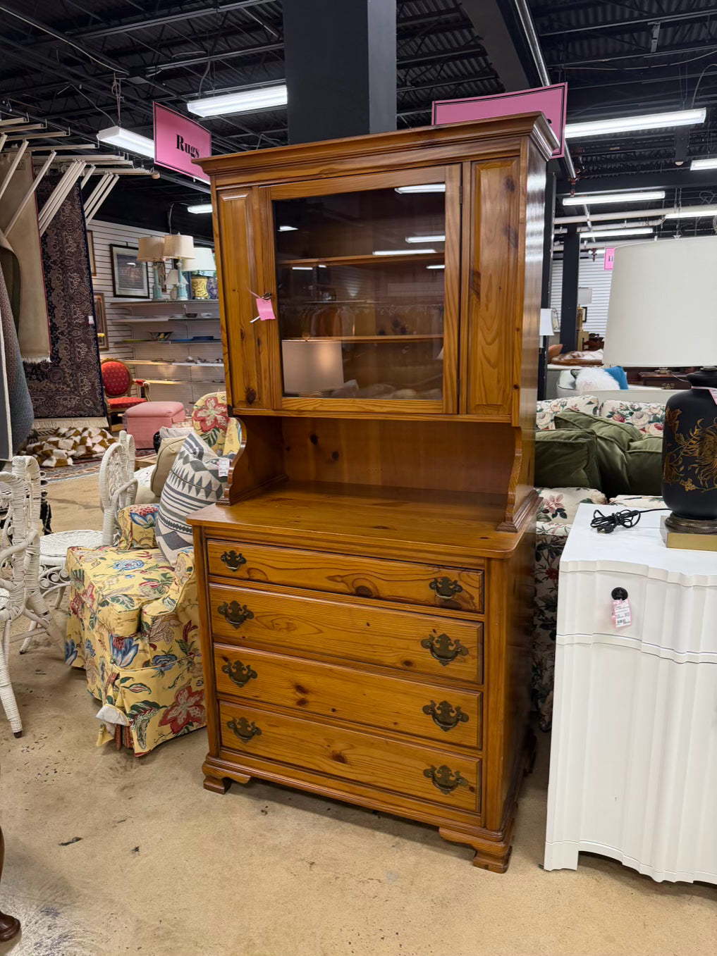 UNIQUE FURNITURE Light Pine Hutch w/ 4 Drawers