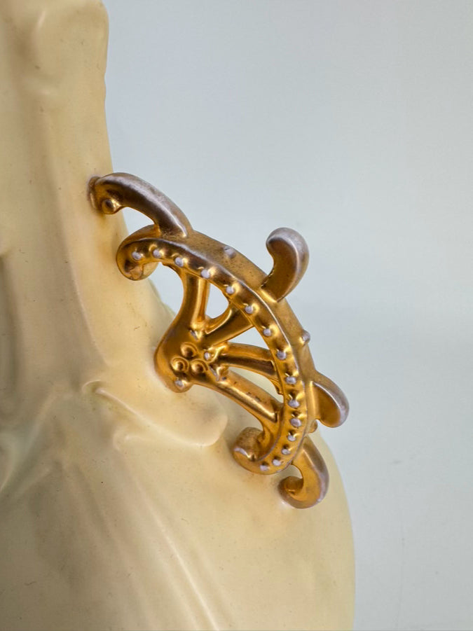 GERMANY-RUDOLSTADT Cream & Pink/Yellow Flowers Porcelain Vase