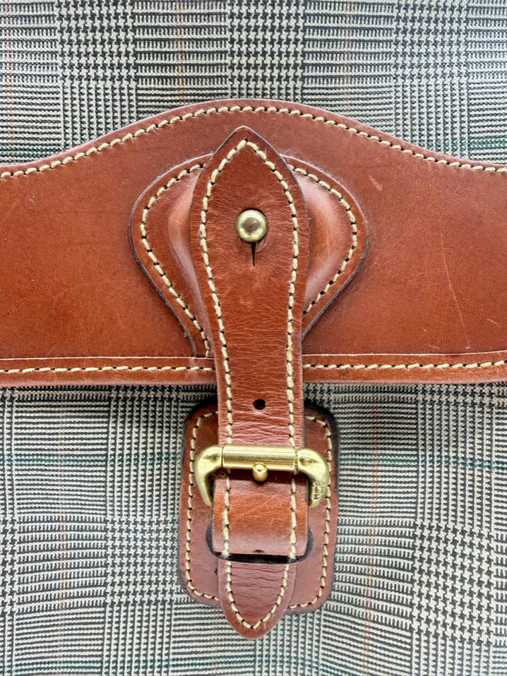 WATHNE Beige Coated Canvas Plaid Briefcase