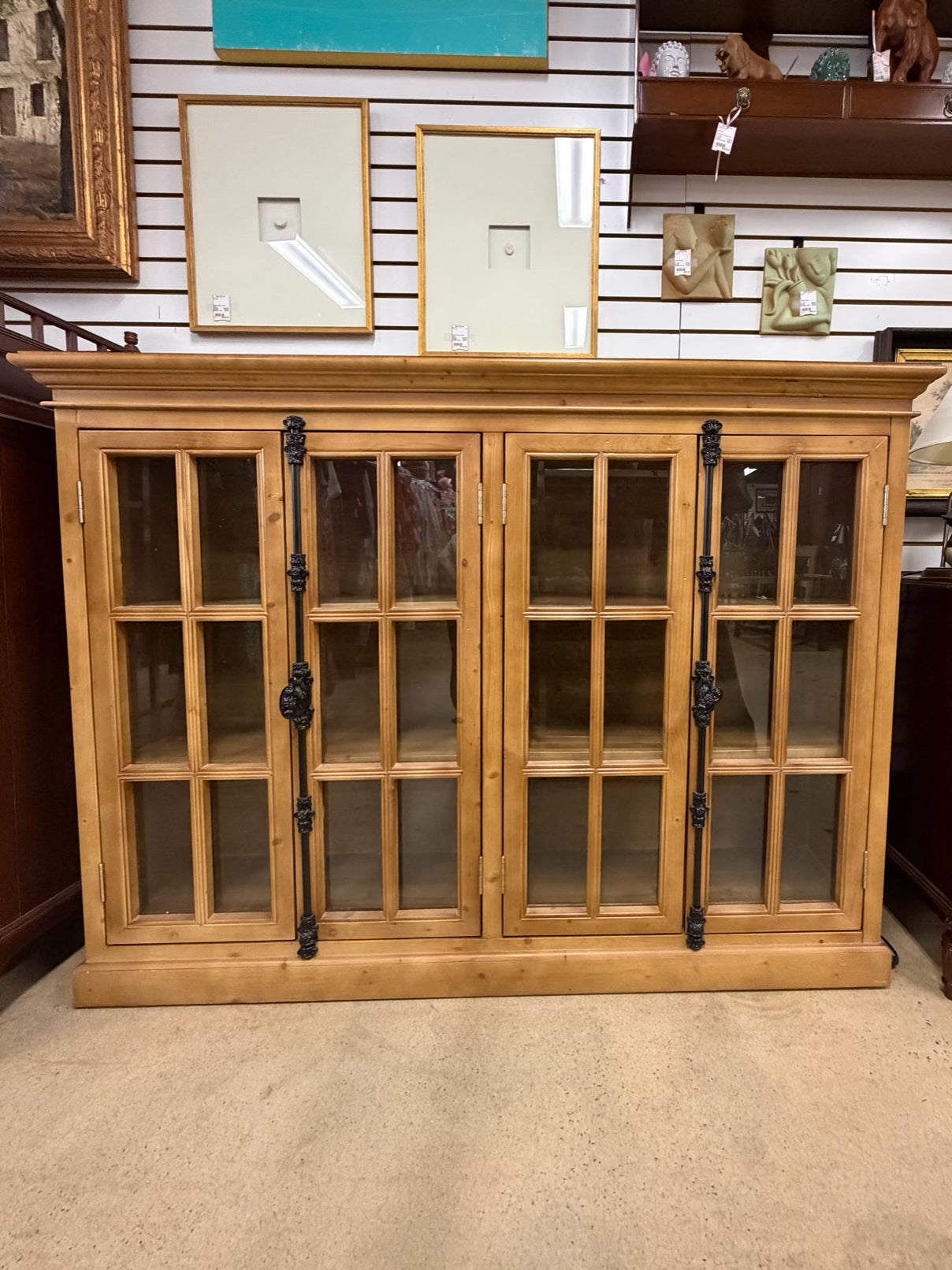 Light Pine Bookcase w/ Glass Doors