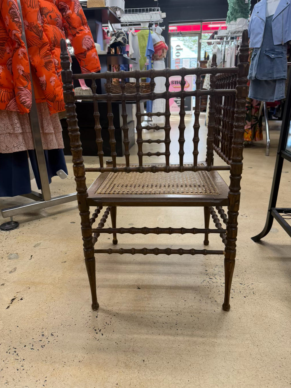 ANTIQUE  Wood Corner Spindle Chair w/ Cane Bottom
