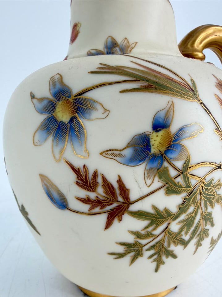 ROYAL WORCESTER Cream, Green & Blue Flatback Pitcher