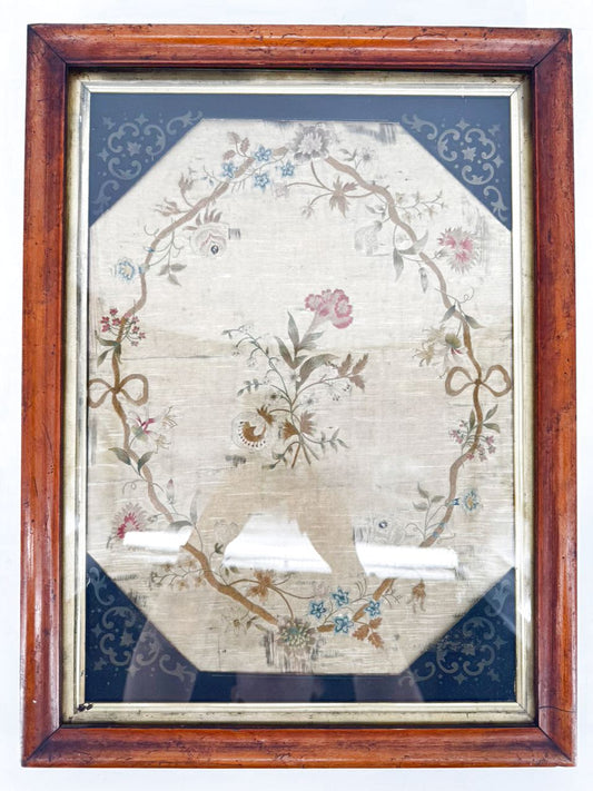 VINTAGE Silk Needlework in Antique Wood Frame