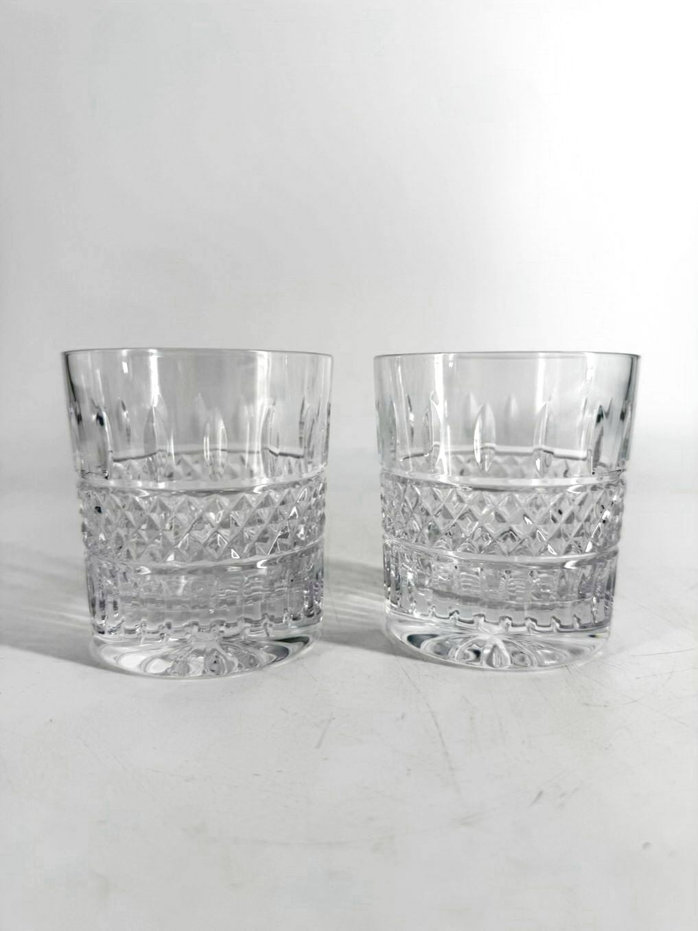 WATERFORD Clear Crystal Pair Of Irish Lace Rocks Glasses