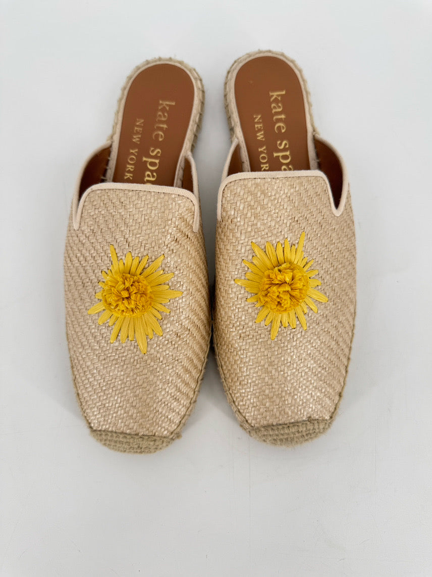 KATE SPADE Size 8 Natural & Yellow Raffia Flower Straw Espadrilles
