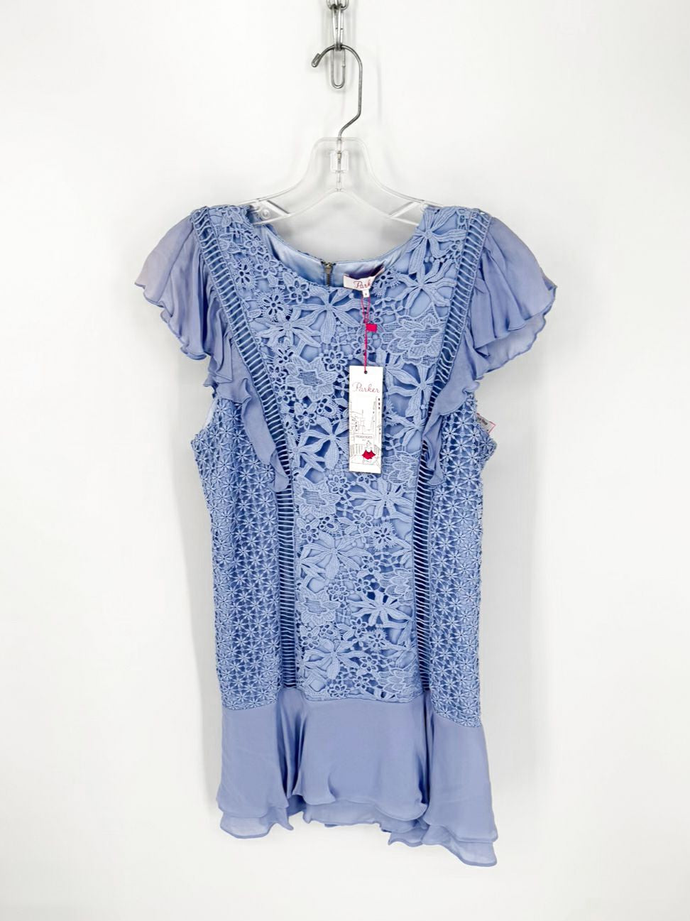 PARKER Size 8 Lilac Lace Ruffle Silk Dress NWT