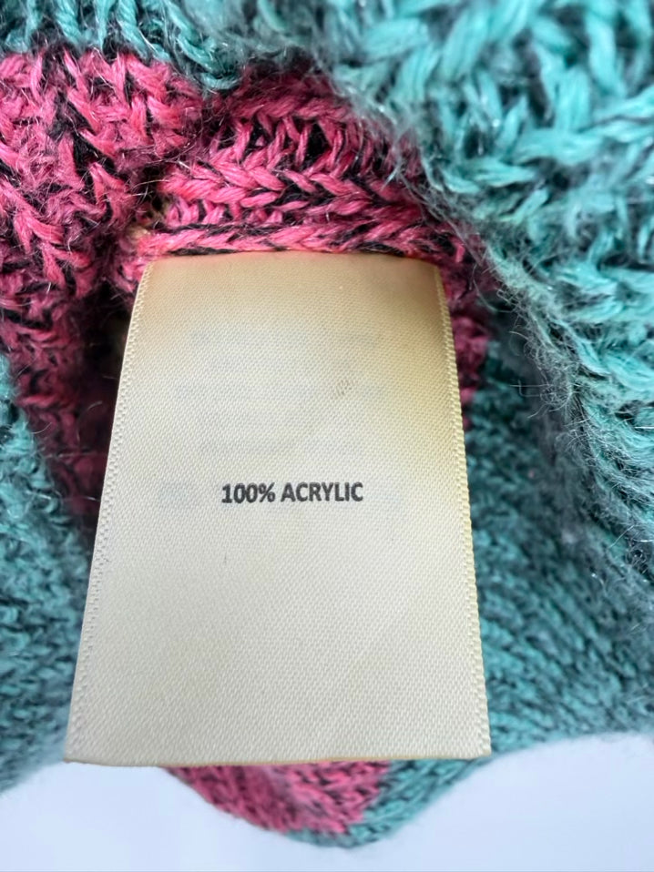 ANTHROPOLOGIE Size O/S Teal & Green Knit Quarter Zip Poncho