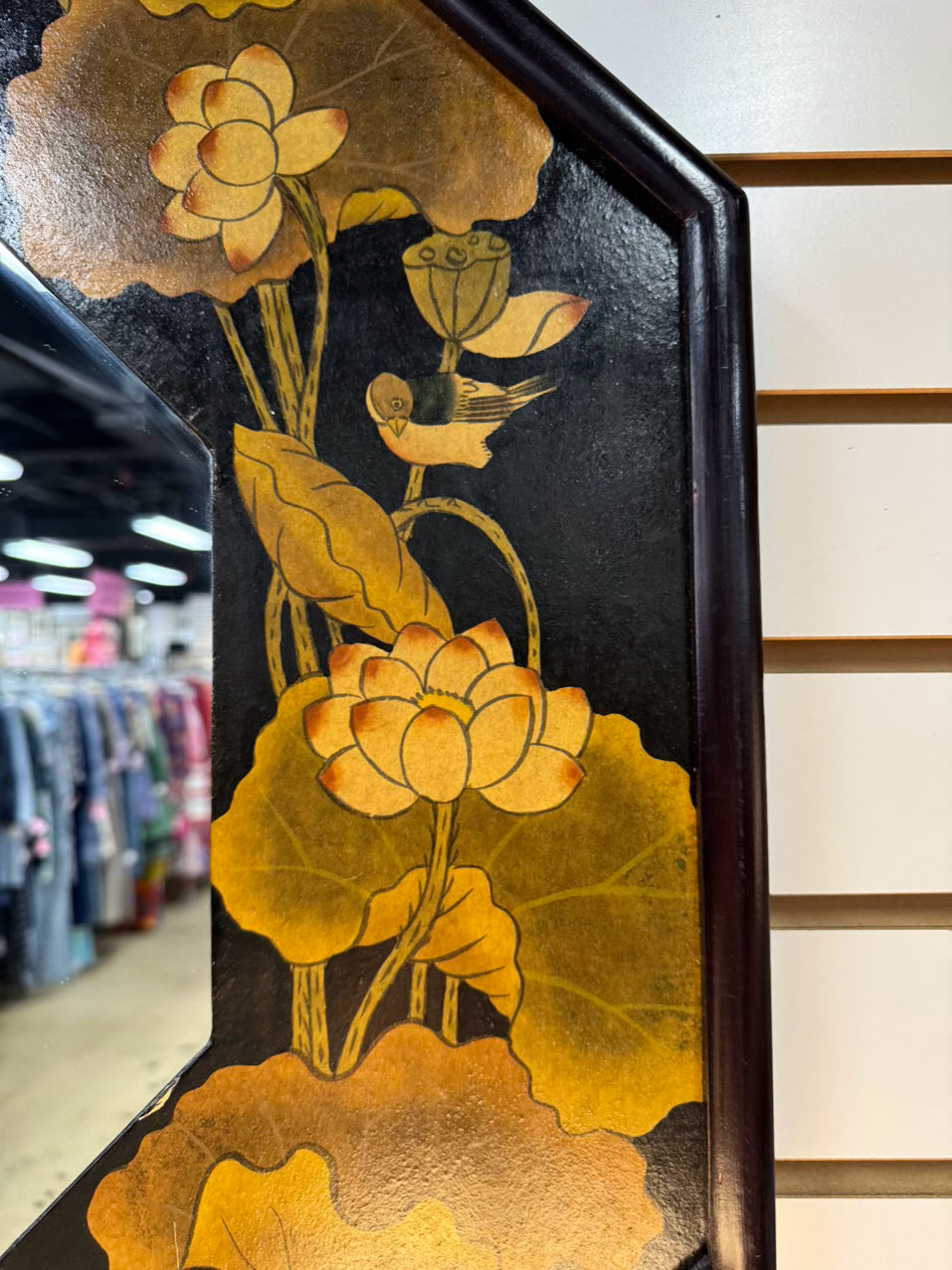 Black & Gold Ducks & Flowers Octagonal Mirror