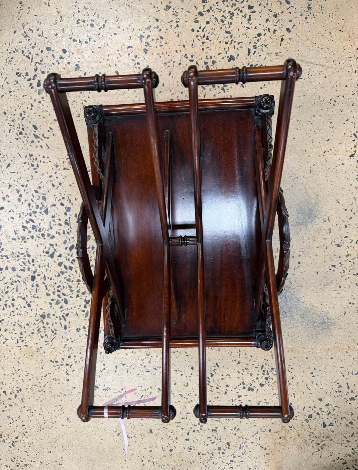 ENGLISH Dark Mahogany Canterbury Rack Magazine Stand w/ Bottom Drawer