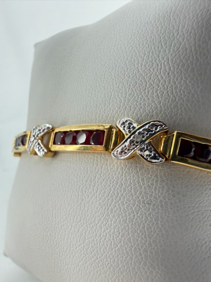 Gold Plated & STERLING SILVER Garnet Clasp Bracelet