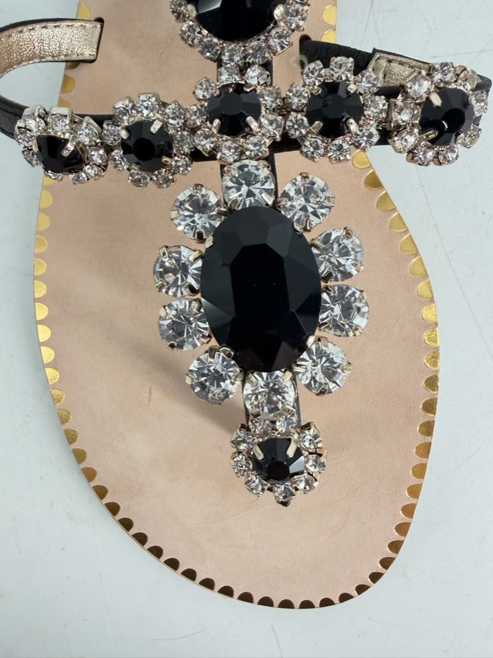LILLY PULITZER Size 7.5 Black & Silver Gemstones Sandals NWOT