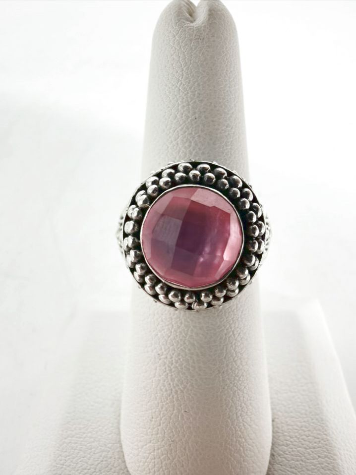ROBERT MANSE STERLING SILVER Pink Stone Look Round Ring