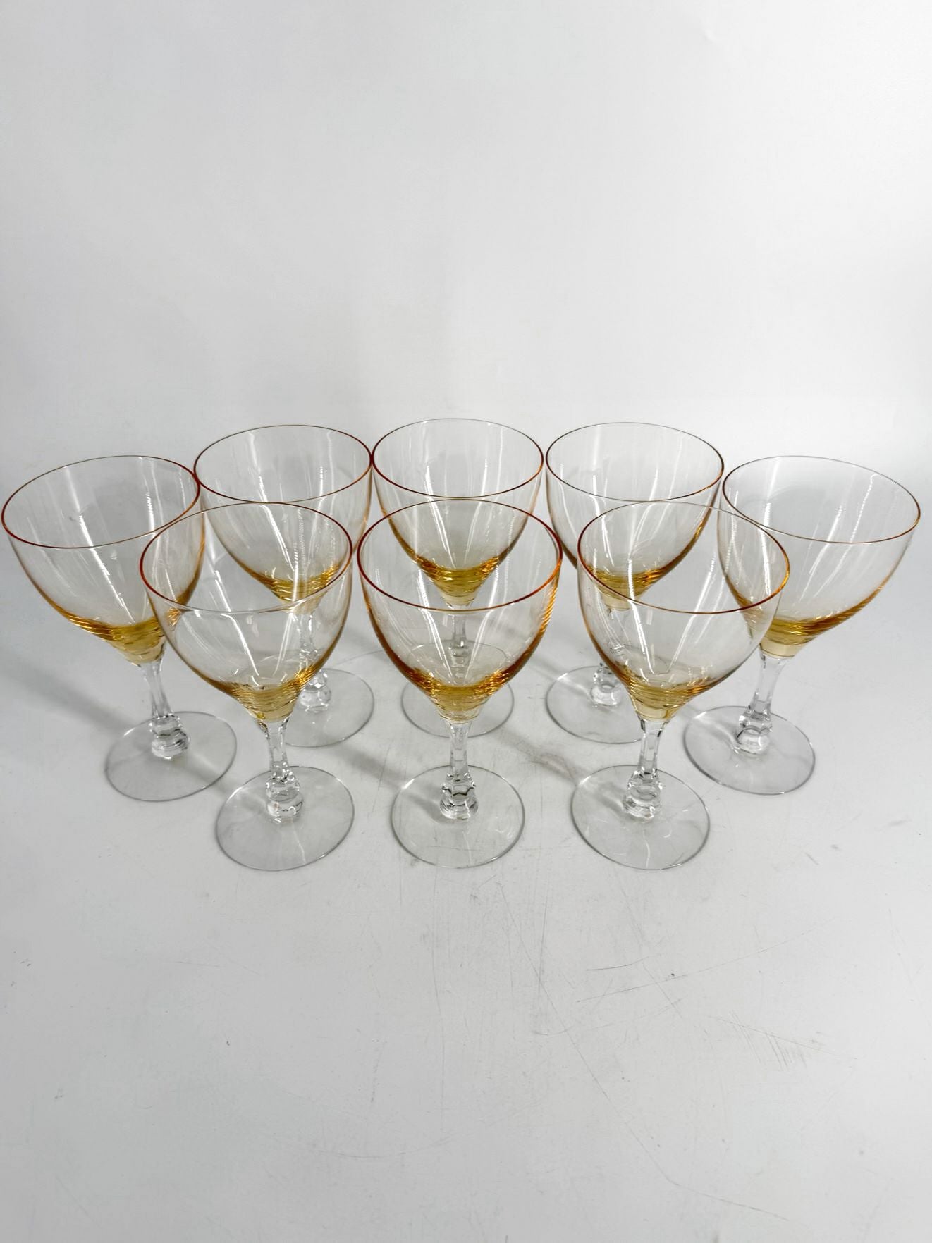 VINTAGE FOSTORIA Crystal Vogue Gold Tint Set of 8 Wine Glasses