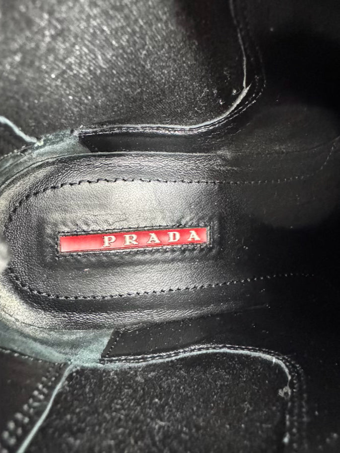 PRADA Size 38.5 Black Leather Booties