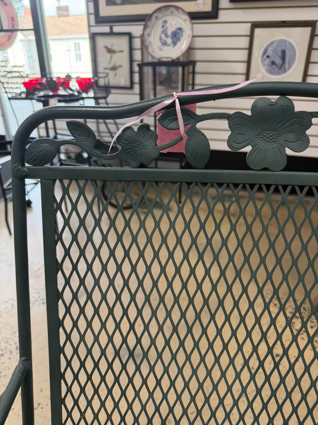 VINTAGE Green Wrought Iron Outdoor Sofa & 2 Chairs Patio Set