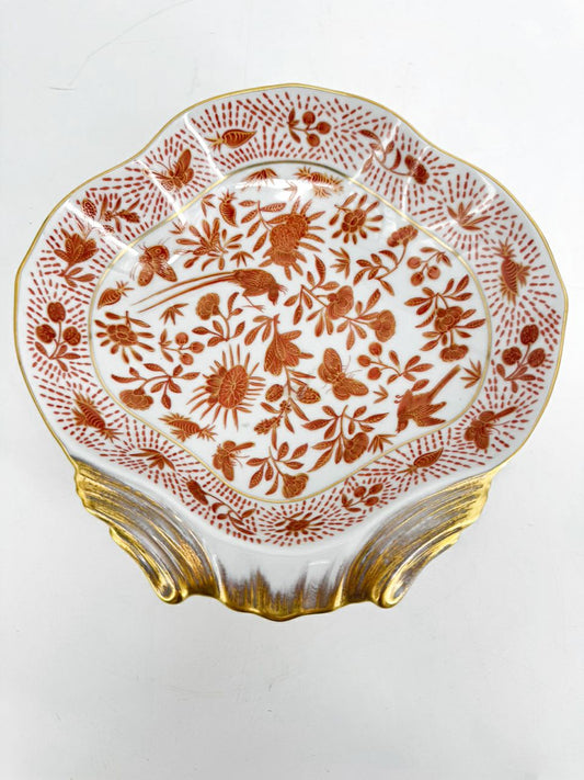 MOTTAHEDEH Rust & Gold Porcelain Sacred Bird and Butterfly Dish