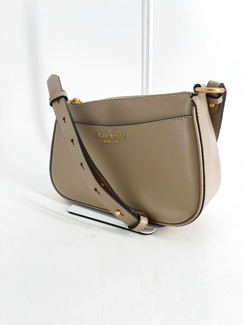 KATE SPADE Oatmeal Leather Crossbody Bag w/ Gold Tone Hardware