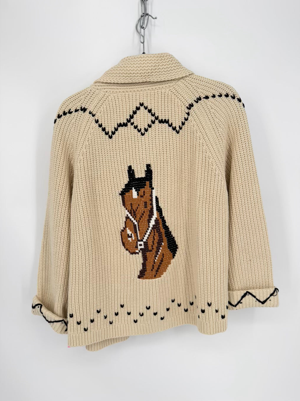 THE GREAT Horse Lodge Wmn's Size M Beige Knit Shawl Collar Cardigan