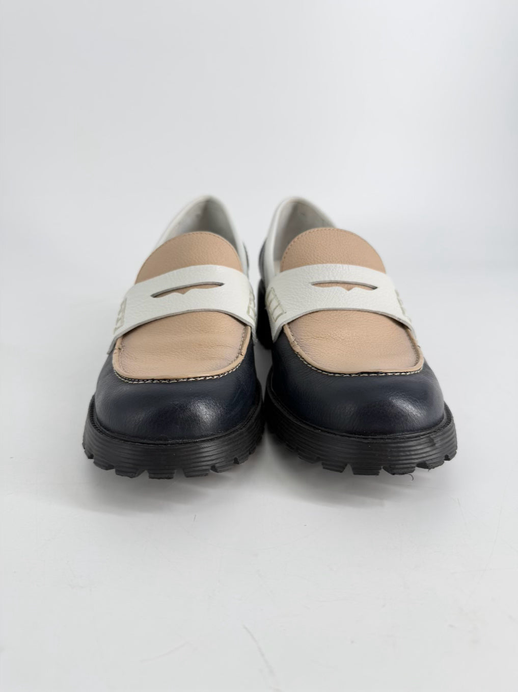 MARC JOSEPH  Size 8 Navy & Beige Leather Loafers