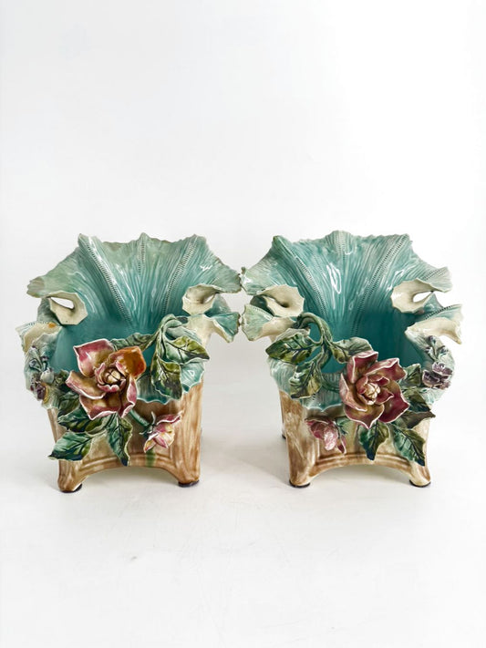 england Aqua/Tan Majolica Planter