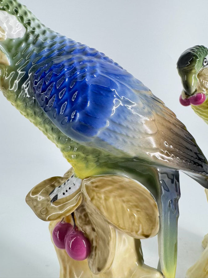 Blue & Yellow Pair of Parrots Porcelain Figures