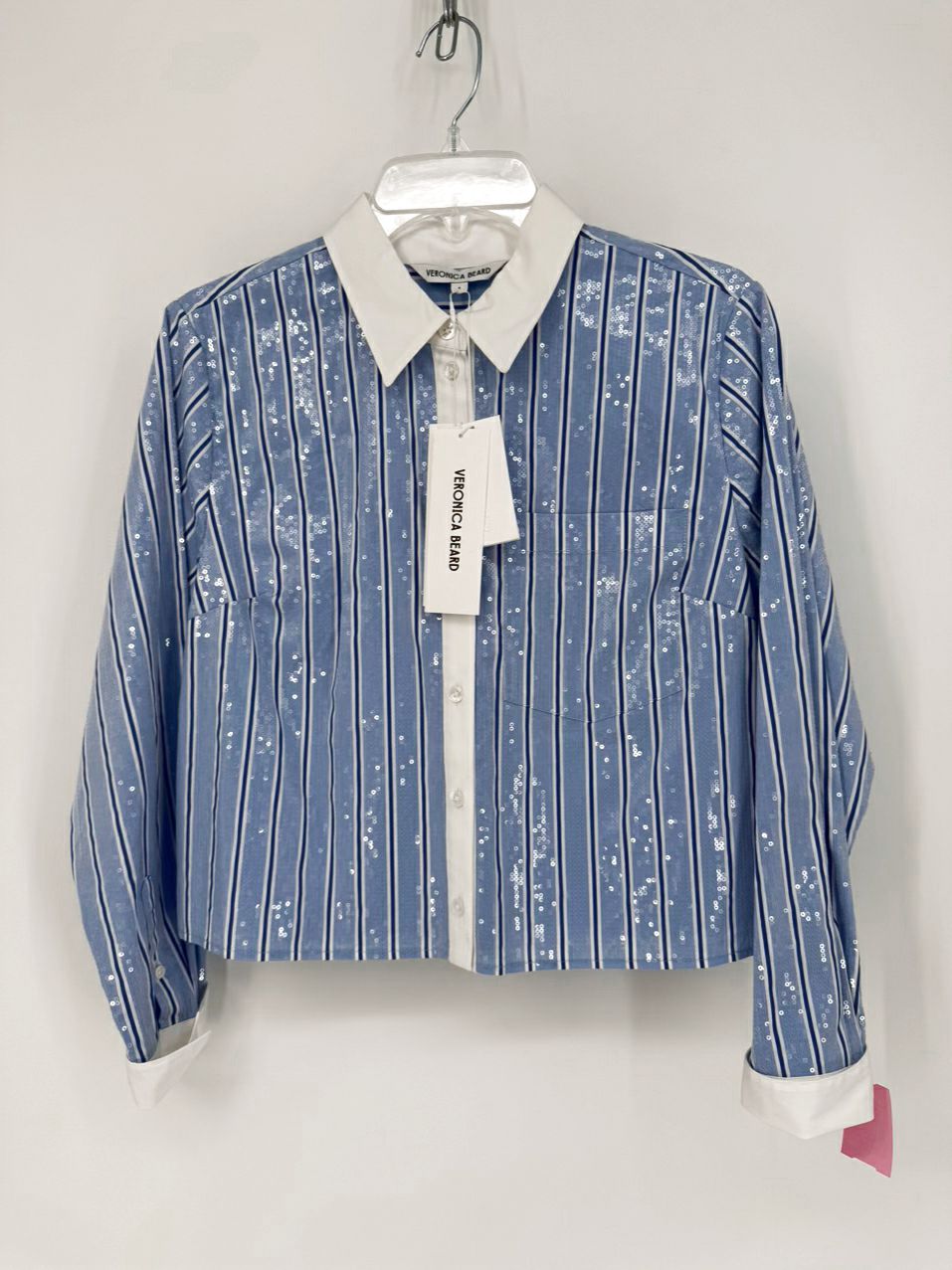 VERONICA BEARD Size 4 Blue & White Sequin Maia Top NWT