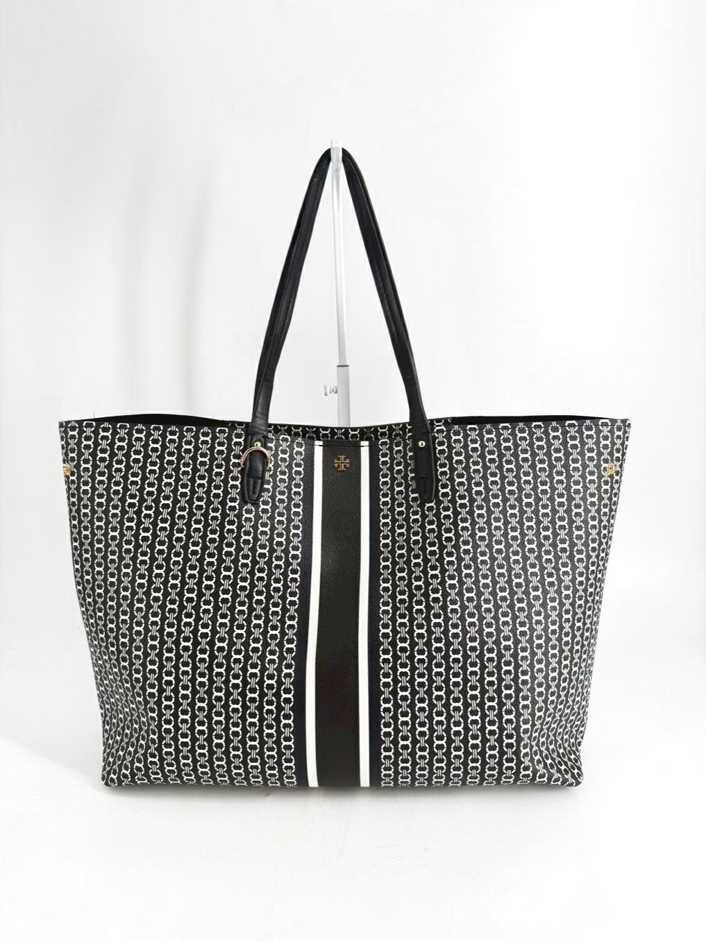 TORY BURCH Gemini Link Navy & White Chain Detail Tote Bag