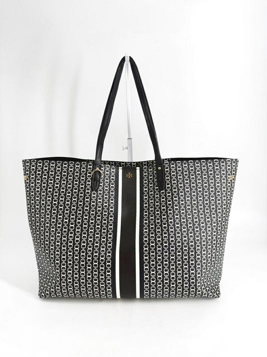TORY BURCH Gemini Link Navy & White Chain Detail Tote Bag