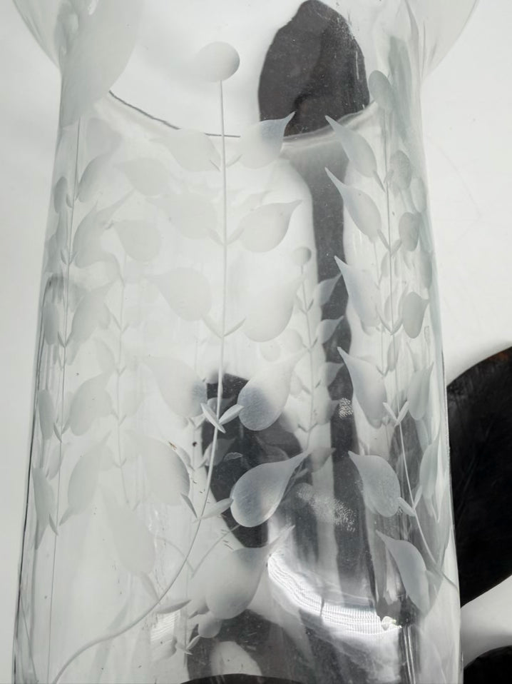 Black Glass & Wrought Iron Leaf Pair Of Candle Sconces