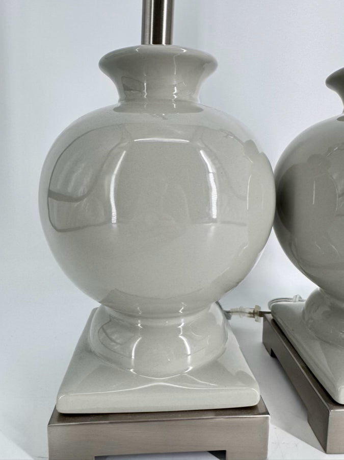 Gray Ginger Jar Pair of Lamps w/ Brushed Silver Bases