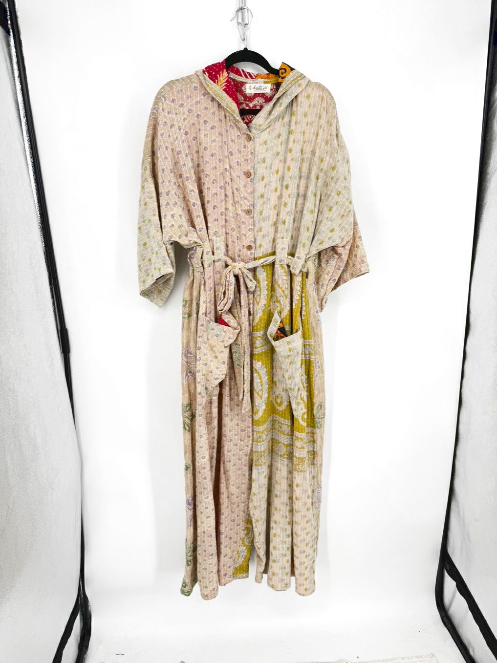 KANTHA BAE Size Wmn's Free Size Beige Hooded Print Belted Jumpsuit