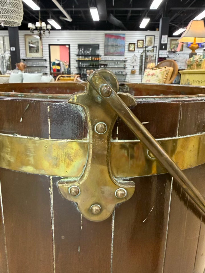 Dark Wood / Brass Planter w/ Handle
