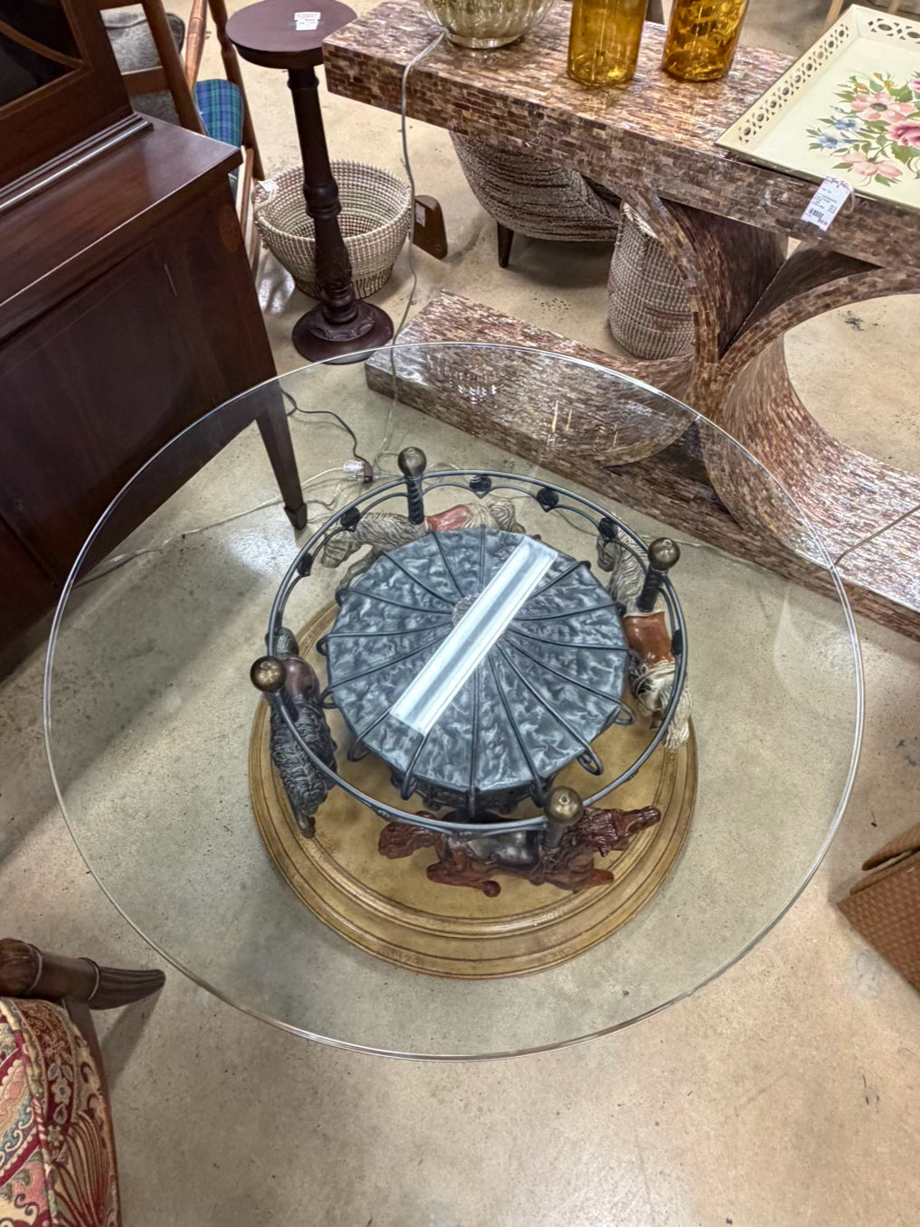 Wood & Glass Carousel Coffee Table
