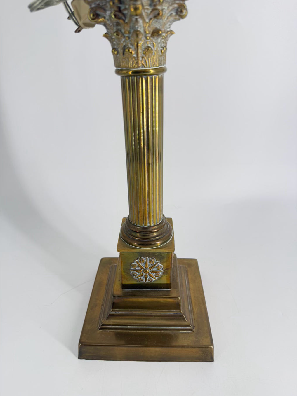 VINTAGE Glass & Brass Column Lamp w/ Shade