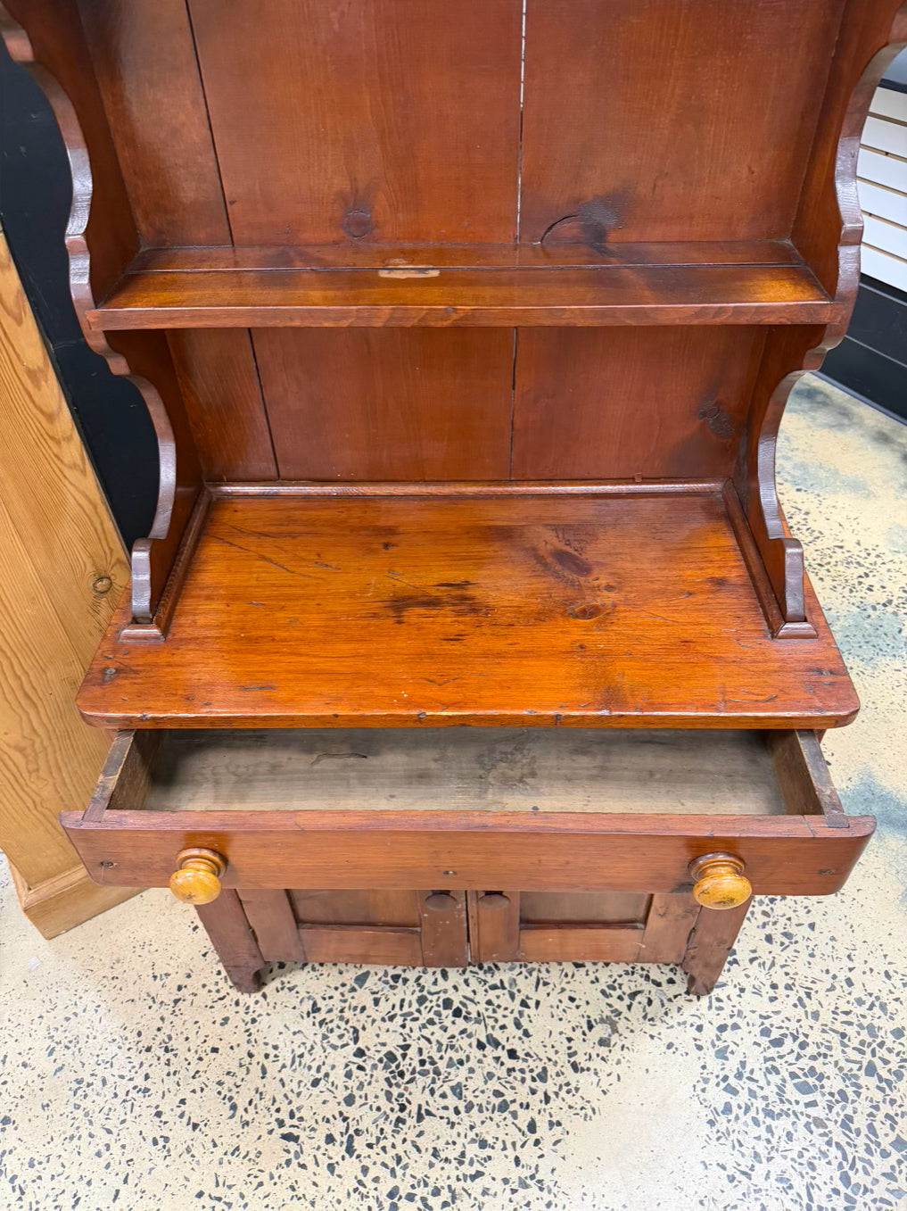 Wood Step Back Cupboard 2 Piece w/ Drawers & Shelves
