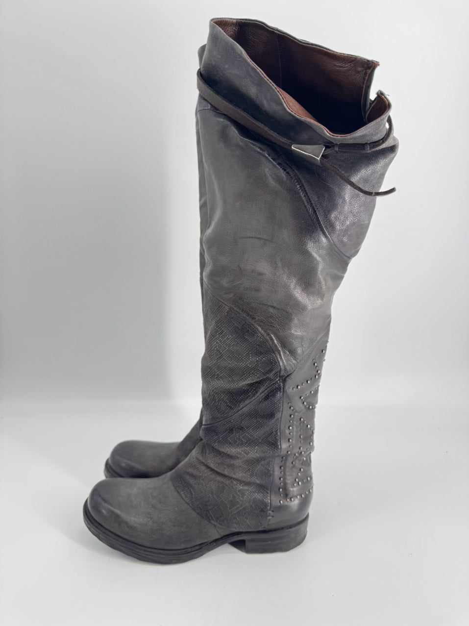 AS 98 Size 39 Gunmetal Leather Embossed Boots