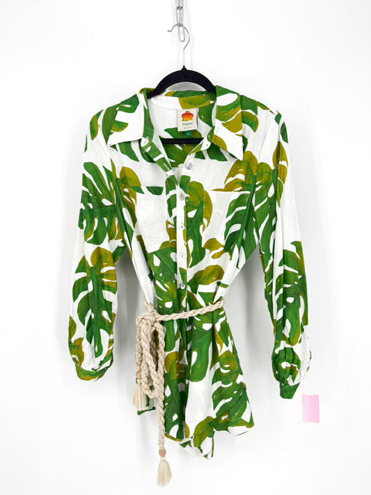 FARM RIO Size M White & Green Tropical Romper